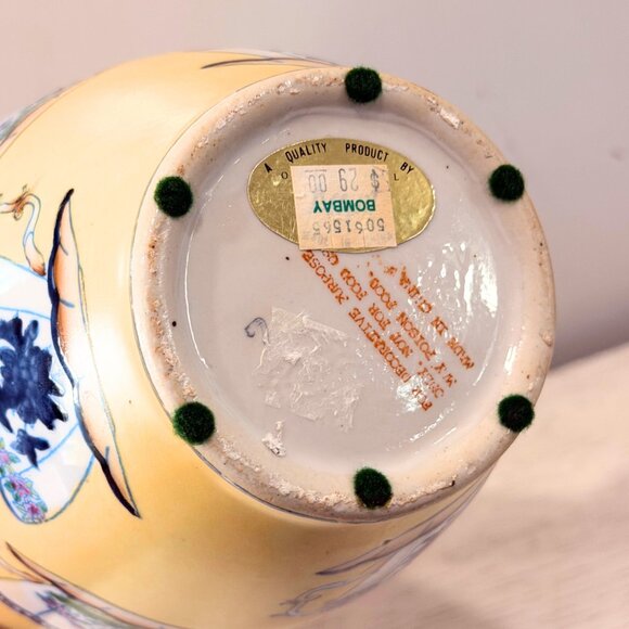 Vintage Large 12.5” HAND PAINTED Teacup Yellow VASE ORIENTAL ACCENTS Chinoiserie - Picture 11 of 11